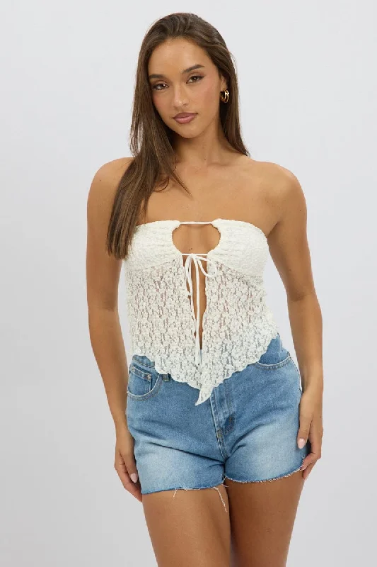 women's tops for cocktail partiesWhite Lace Tube Top Strapless