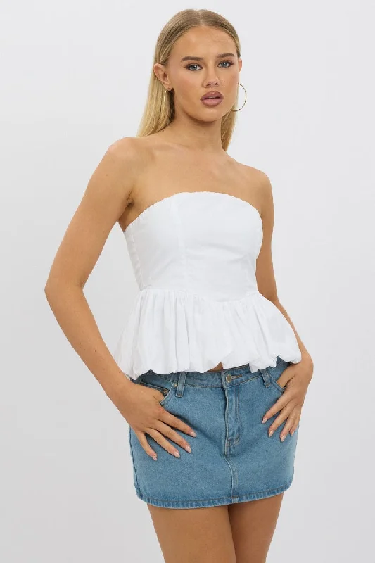 women's tops for maximalist fashion loversWhite Bubble Bandeau Top Strapless