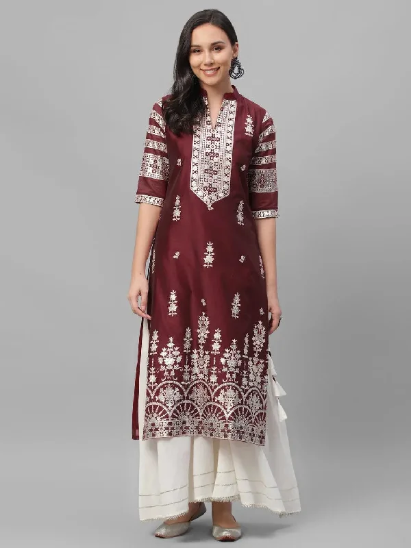 Maroon Printed Shantoon Kurta