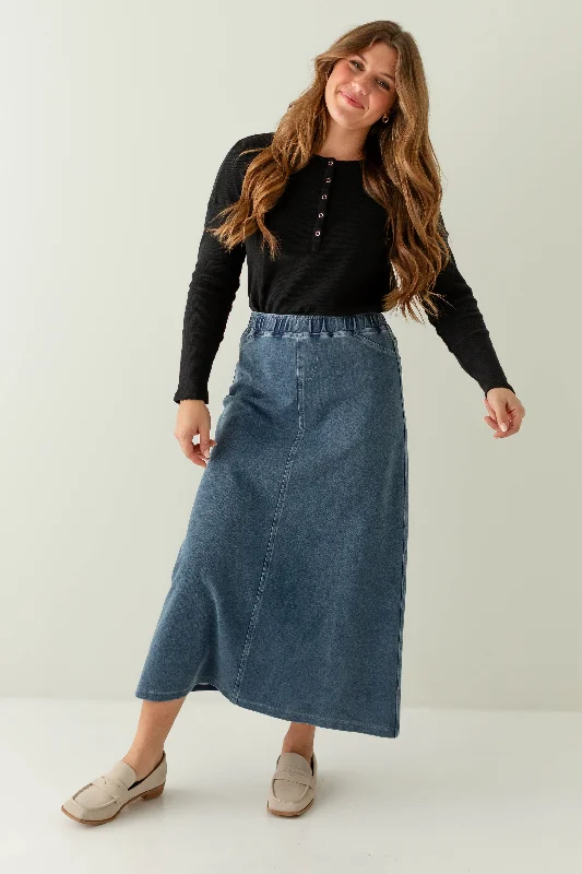 'Caroline' Long Knit Denim Skirt