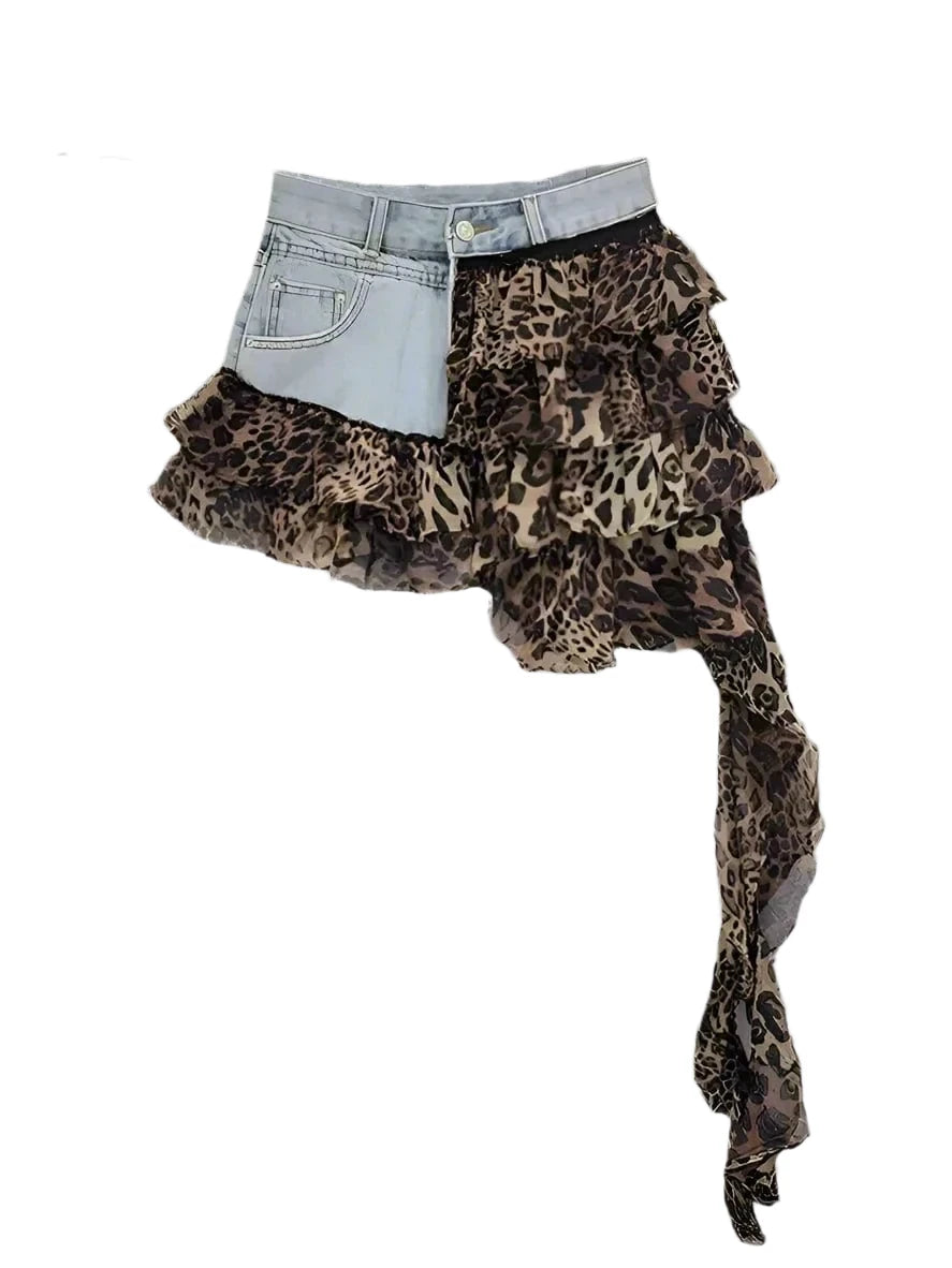 Leopard Print Denim Skort