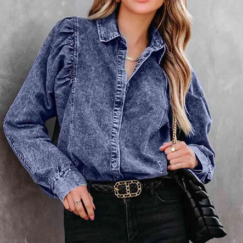 Collared Neck Buttoned Denim Shirt