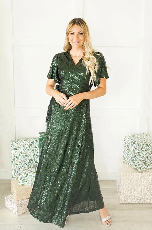 Aria Hunter Green Sequin Dress - DM Exclusive - Nursing Friendly - Maternity Friendly - FINAL SALE