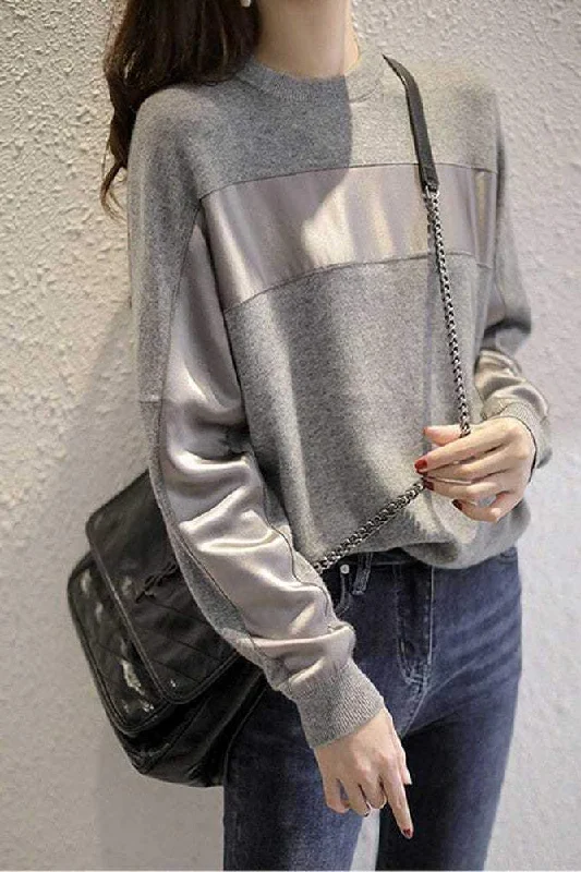 women's tops for creating capsule wardrobesKnit Patchwork Long Sleeve Sweatshirt