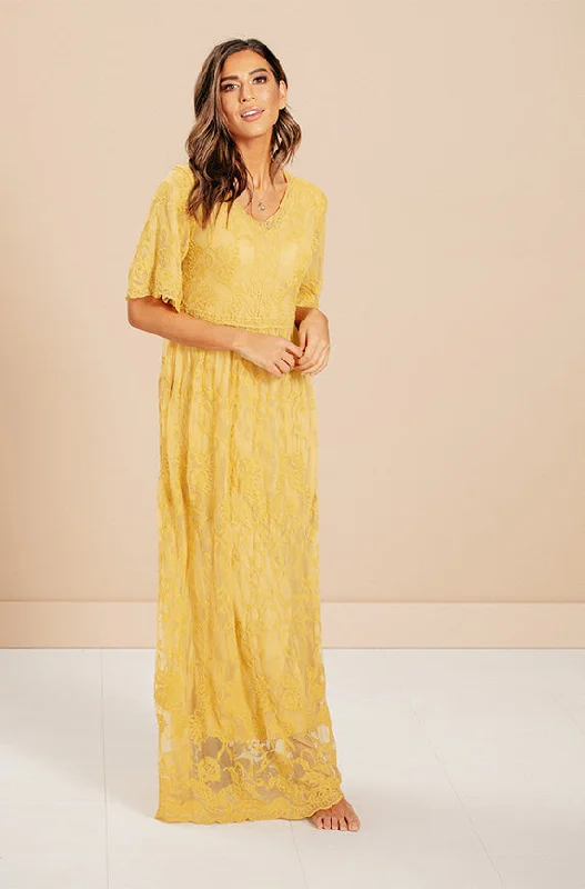 Aspen Sunset Gold Lace Dress - DM Exclusive - Maternity Friendly - FINAL SALE