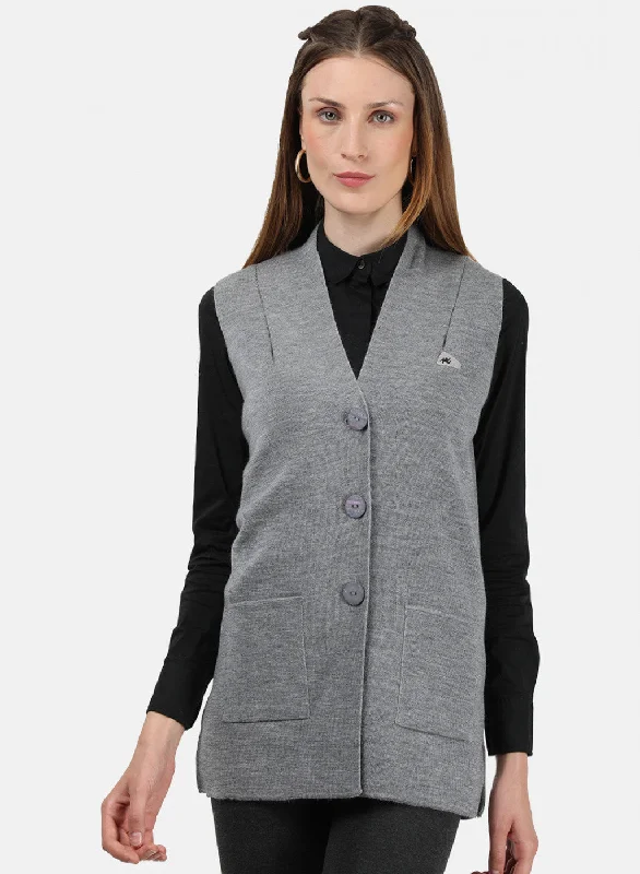 Comfortable Dressy SweatersWomen Grey Solid Cardigan