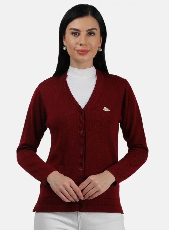 Extra-Large Flannel-Lined SweatersWomen Maroon Solid Cardigan