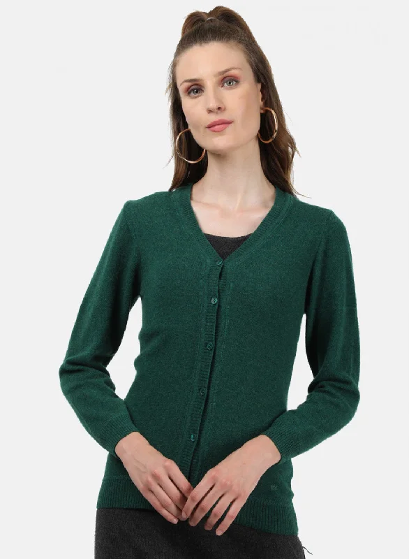 Comfortable SweatersWomen Green Solid Cardigan