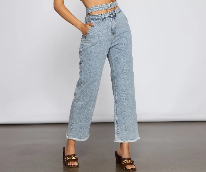 women's capri denim jeansHigh Rise Cutout Boyfriend Jeans