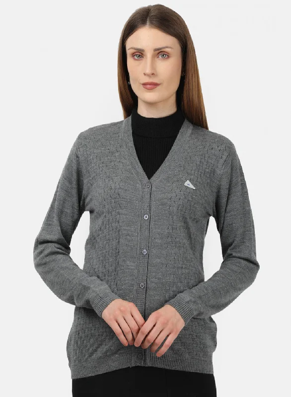 Turtle-Neck SweatersWomen Grey Self Design Cardigan