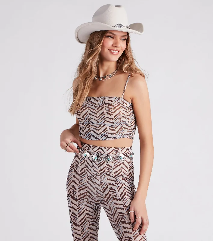 women's tops for those who want to create outfits that are both trendy and timelessCute In Chevron Print Mesh Crop Top