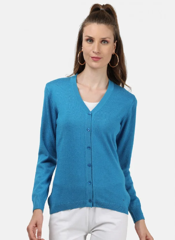 Luxurious Chunky SweatersWomen Blue Solid Cardigan