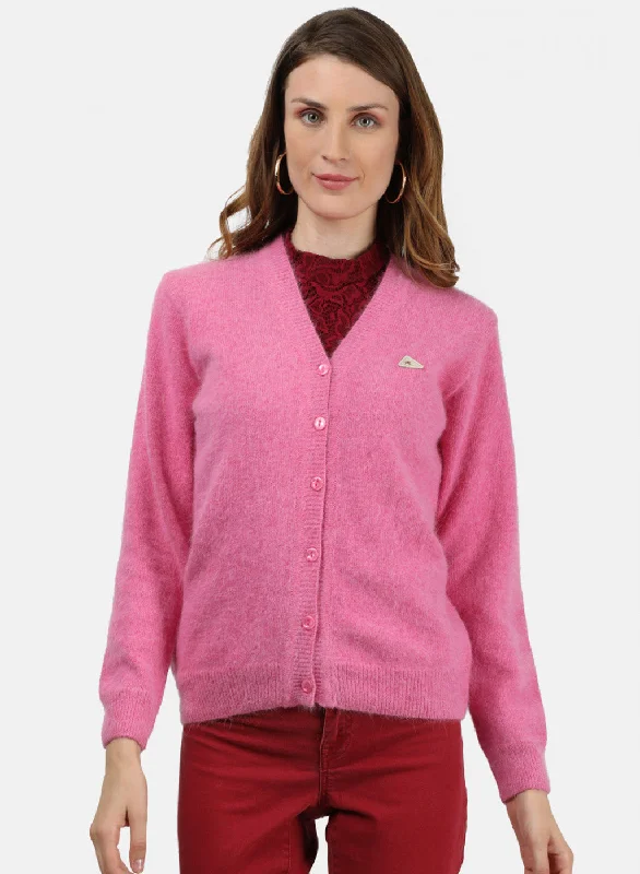 Soft Thick Cashmere SweatersWomen Pink Solid Cardigan