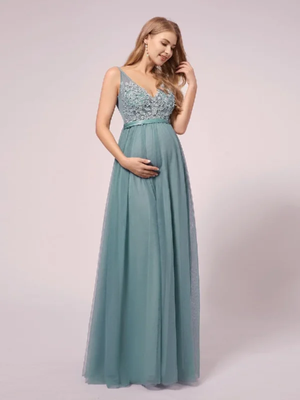 Women's A-Line V-Neck Floral Lace Appliques Maternity Dresses