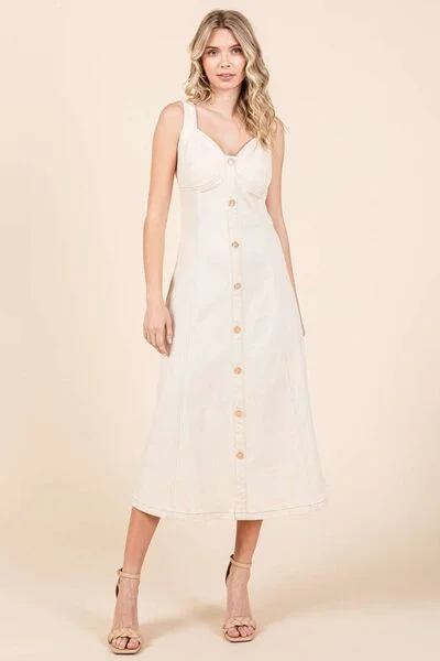 Chic DressMittoshop Stretch Twill Decor Button Sleeveless Midi Dress