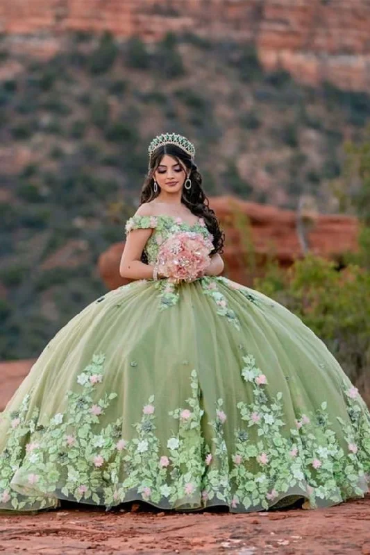 women's vintage dressesLight Sage Green Quinceanera Dresses Sweet 16 Pageant Floral Ball Gown  Y2063