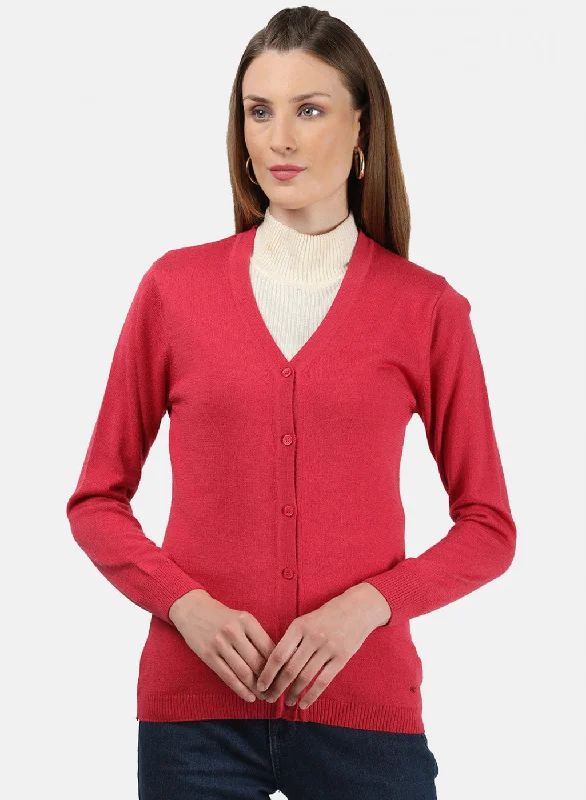 Fitted Cashmere SweatersWomen Pink Solid Cardigan