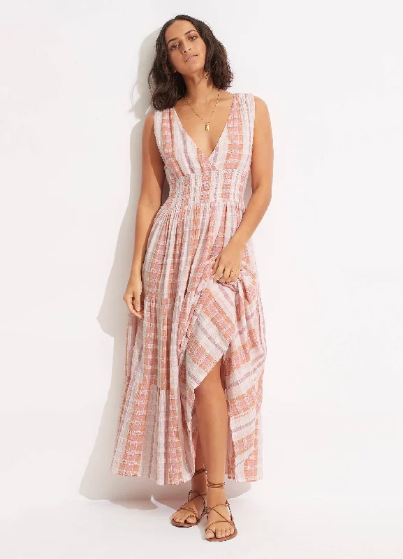 Glamour DressTextured Gingham Maxi Dress - Lilac