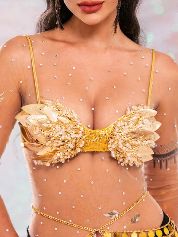 Wireless Push-Up BrasGold Sequin Bra - Gold Leaf Sparkly Bra