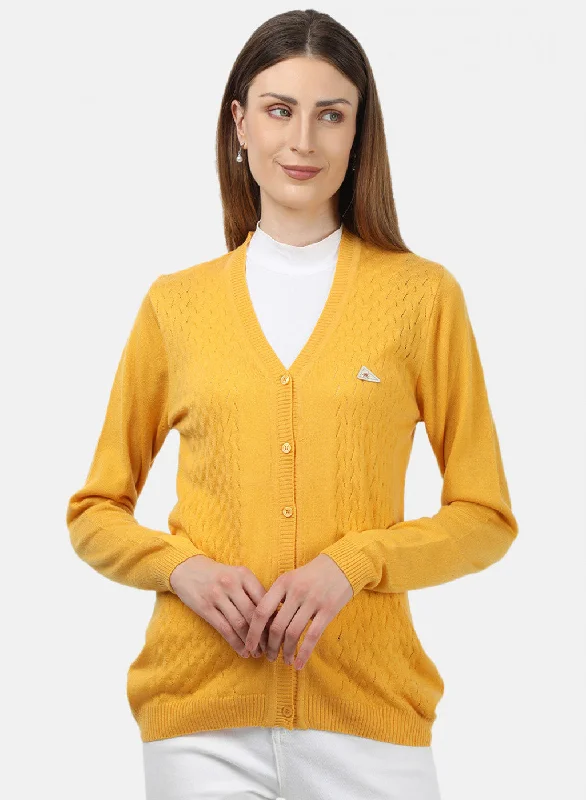 Retro SweatersWomen Yellow Self Design Cardigan