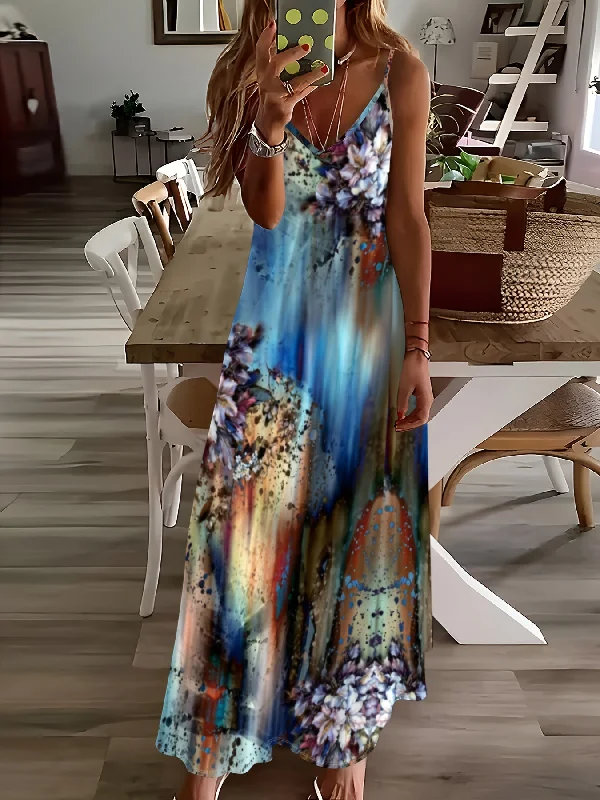 women's pastel dressesIKEARLAX Womens Ombre Floral Maxi Dress - Breezy Spaghetti Straps - Perfect for Beach Vacations and Summer Outings