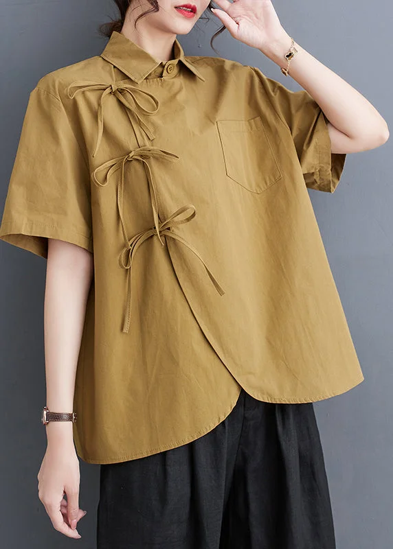 women's tops for those who seek both style and comfortOriginal Design Yellow Oversized Lace Up Cotton Shirts Summer