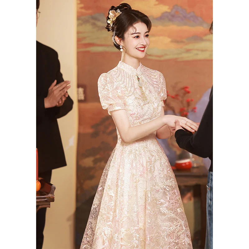 women's retro dressesIKEARLAX  Cheongsam Toast Dress Bride  New Summer New Chinese Engagement Wedding Dress Women's High-Grade Back-to-Door Casual Dress