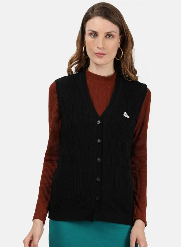 Trendy Pullover SweatersWomen Black Self Cardigan