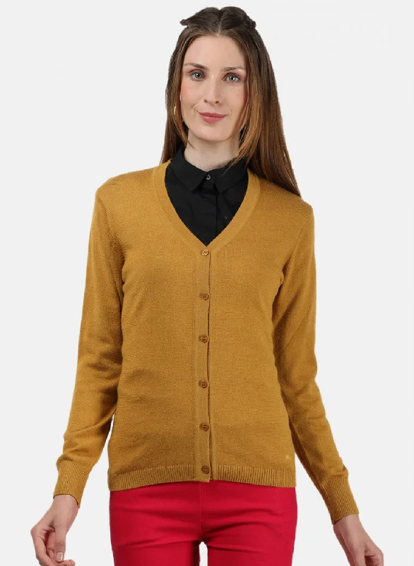 Stylish Trendy Pullover SweatersWomen Yellow Solid Cardigan