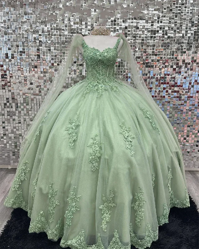 women's smart casual dressesSage Green Quinceanera Dresses,Lace Sweet 16 Dresses Appliques,Sage Green Ball Gown  Y2263