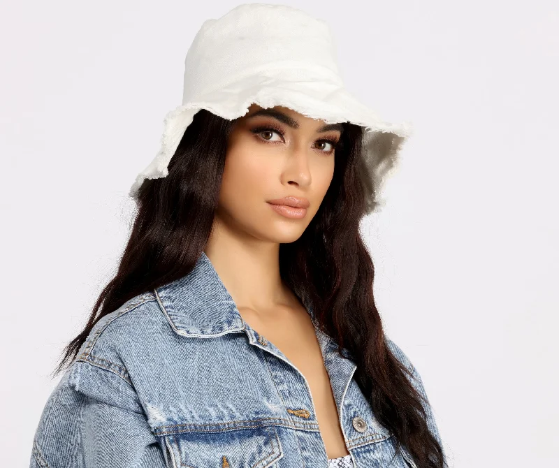 Staying Beach side Frayed Bucket Hat