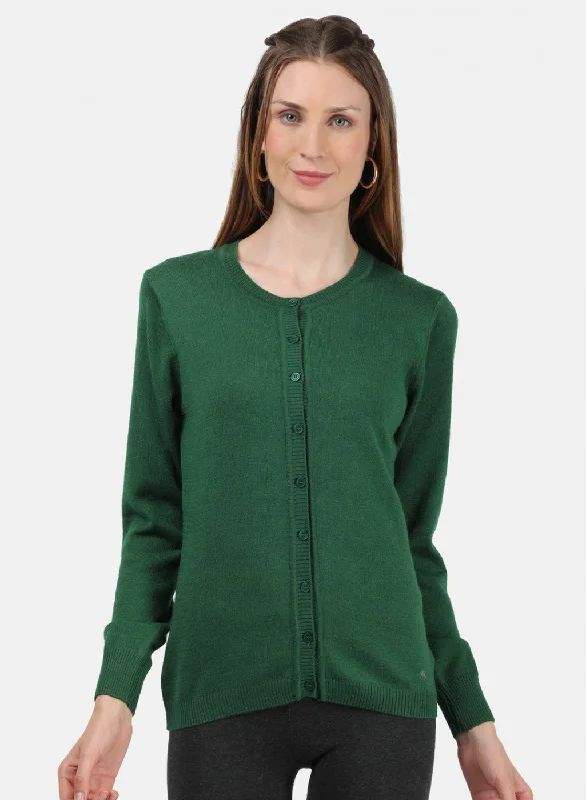 Crewneck Fair Isle SweatersWomen Green Solid Cardigan