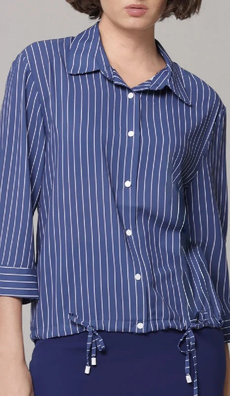 women's tops for those who want to elevate their everyday wear with chic and elegant piecesParvin Pinstripe Button-down Shirt - Navy - Final Sale