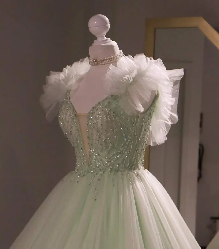 women's A-line dressesSage Green Tulle Ball Gown , Sweet 16 Dress, Sage Green Quinceanera Dress  Y2335