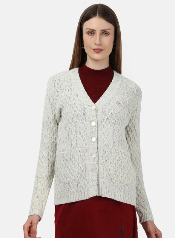 Extra-Large SweatersWomen White Self Design Cardigan