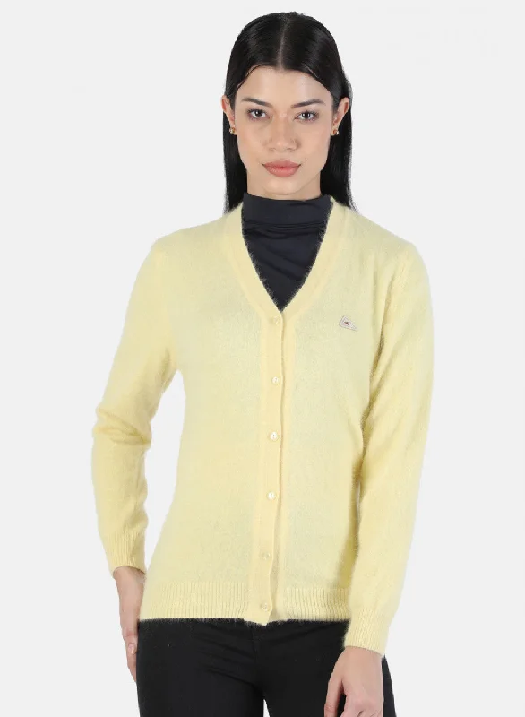 Plus-Size Flannel SweatersWomen Yellow Solid Cardigan