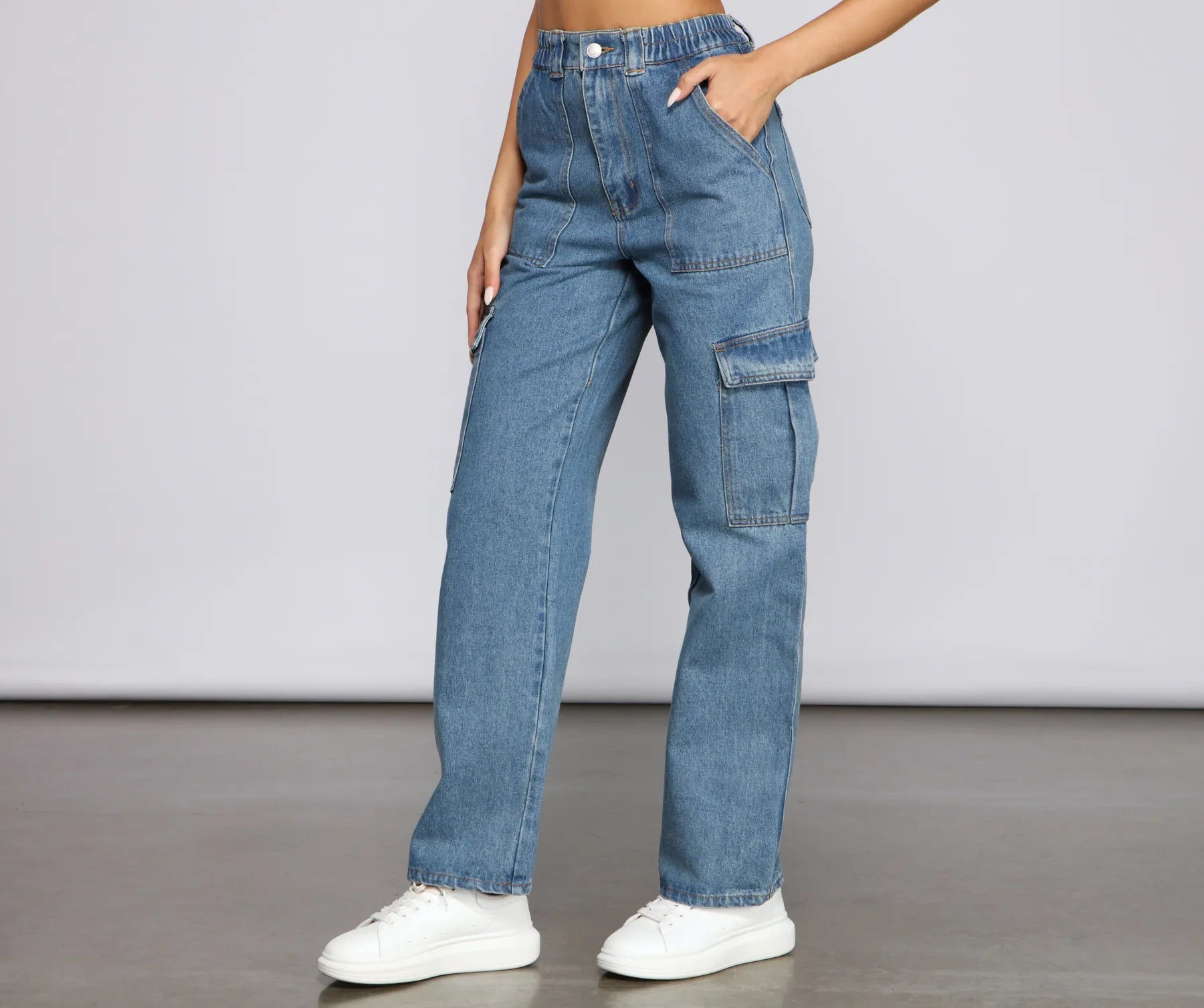 women's black denim jeansHigh-Rise Cargo Boyfriend Jeans