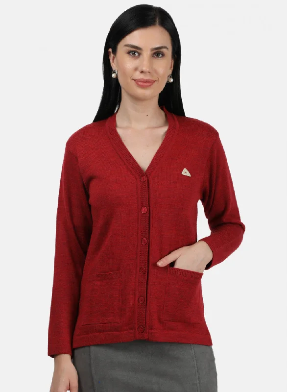 Extra-Large SweatersWomen Red Solid Cardigan