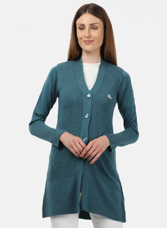 Hooded SweatersWomen Blue Self Design Cardigan