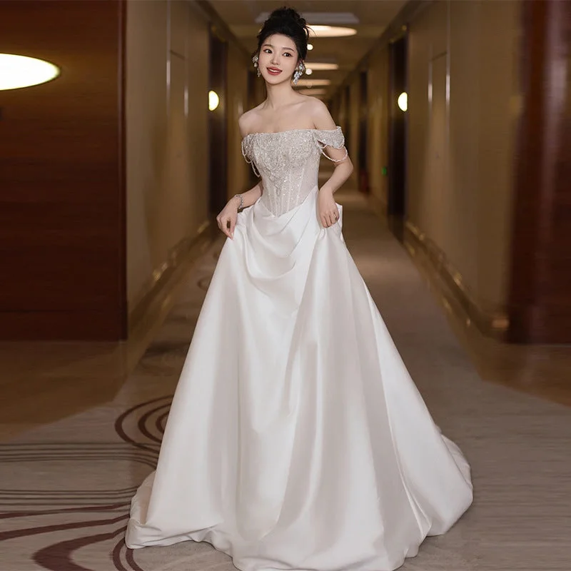 women's travel dressesIKERRLAX Tube Top Light Wedding Dress Bride  New High-End Affordable Luxury Slimming Main Yarn High-Grade off-Shoulder Welcome Wedding Veil