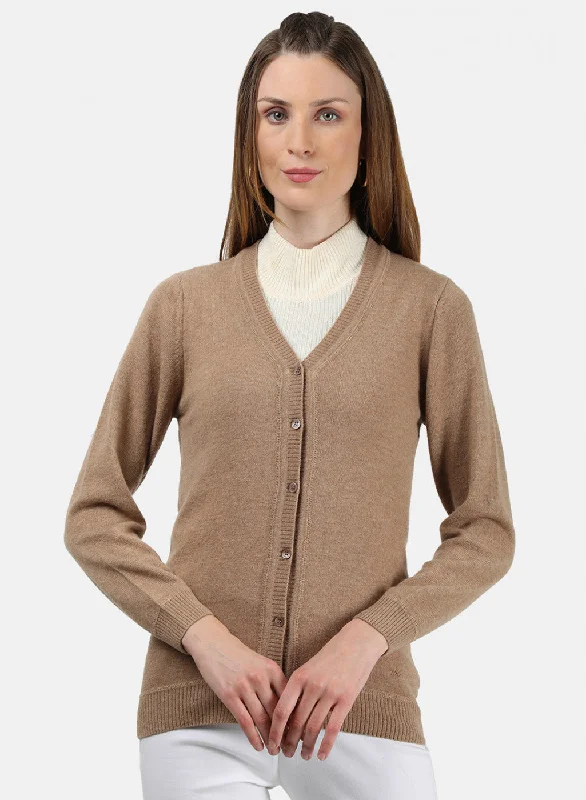 Chunky SweatersWomen Beige Solid Cardigan