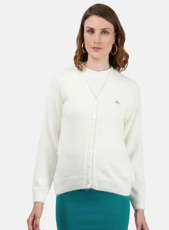 Extra-Large Flannel-Lined SweatersWomen White Solid Cardigan