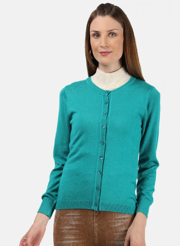 Fashionable Luxurious Chunky SweatersWomen Light Green Solid Cardigan