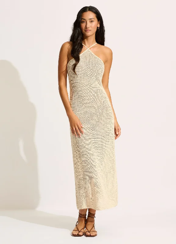 women's wedding guest dressesIsla Palm Knit Maxi Dress - Ecru