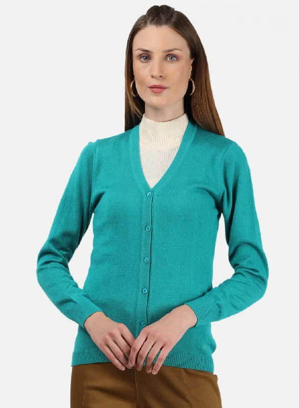 Hooded Cashmere SweatersWomen Light Green Solid Cardigan