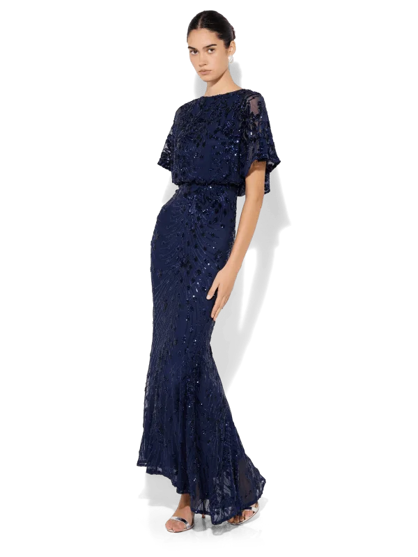 women's ball gown dressesAria Navy Sequin Maxi