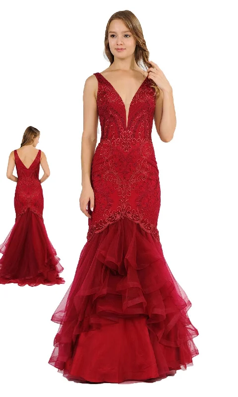 Beaded DressEmbroidered V-Neck Mermaid Formal Prom Dress 8320