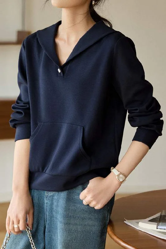 women's tops for fashion-conscious professionalsCasual Solid Color Lapel Sweatshirt in 2 Colors