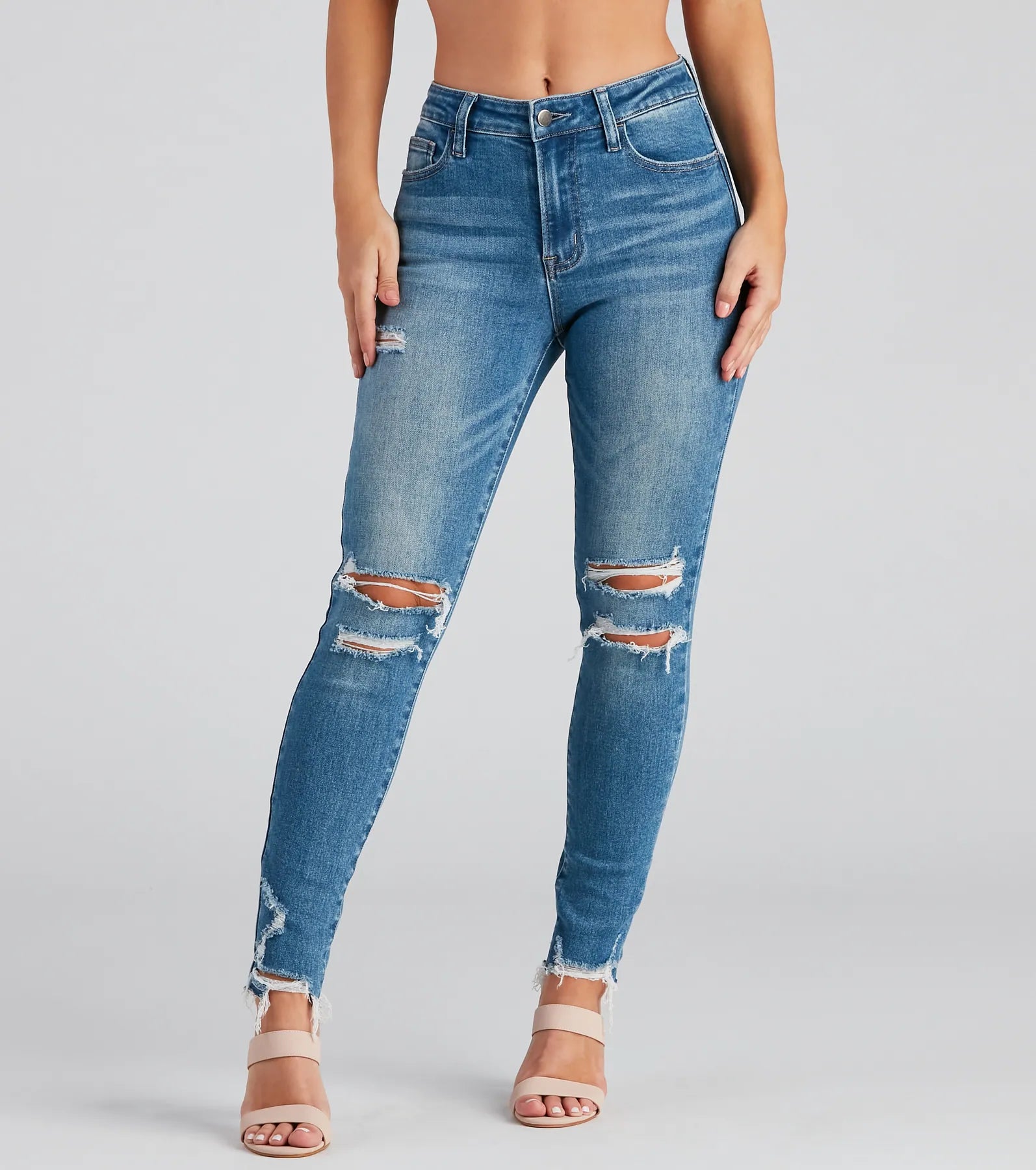 women's denim jeans with raw hemsHarper Mid Rise Skinny Jeans By Windsor Denim