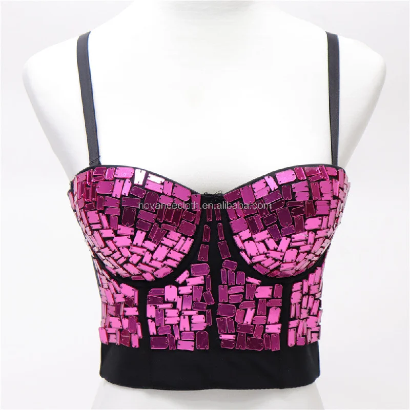 Black Lingerie BrasNOVANCE hot items 2022 hot sling sparking pink sequins sexy women vest under wear fishbone Prom sexy women bra outwear